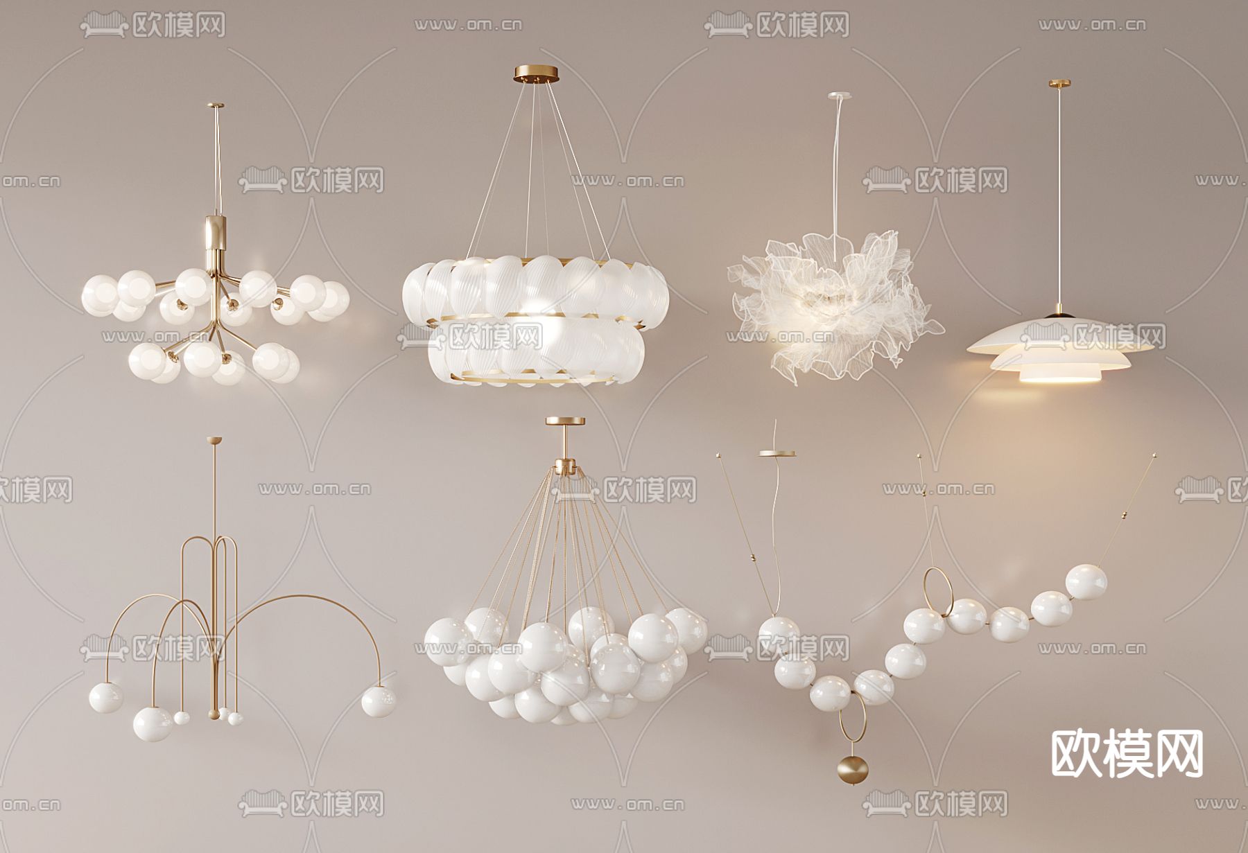 法式多头吊灯su模型下载（渲染图1）