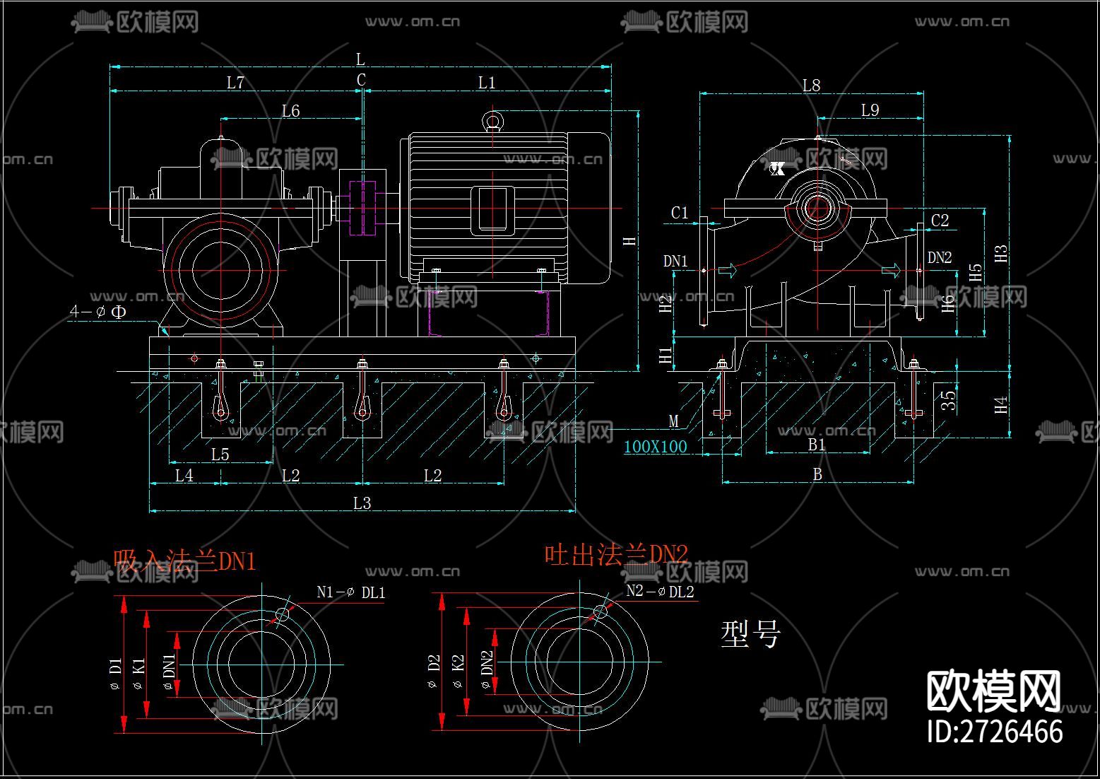 水泵cad大样图下载（渲染图6）