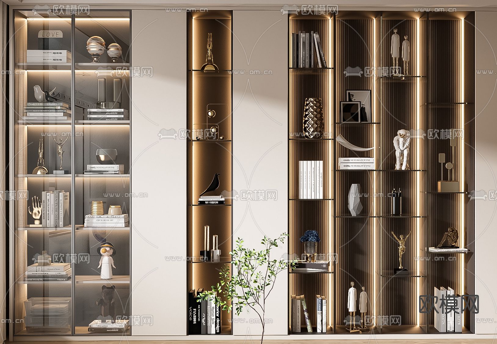 轻奢装饰柜 书柜3d模型下载（渲染图2）