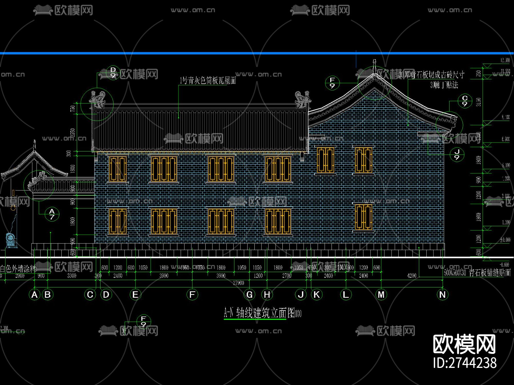 中式江南风四合院全套CAD施工图下载（渲染图6）