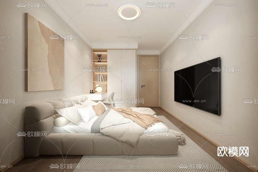 奶油风卧室免费3d模型下载_ID14181544_3dmax免费模型-欧模网
