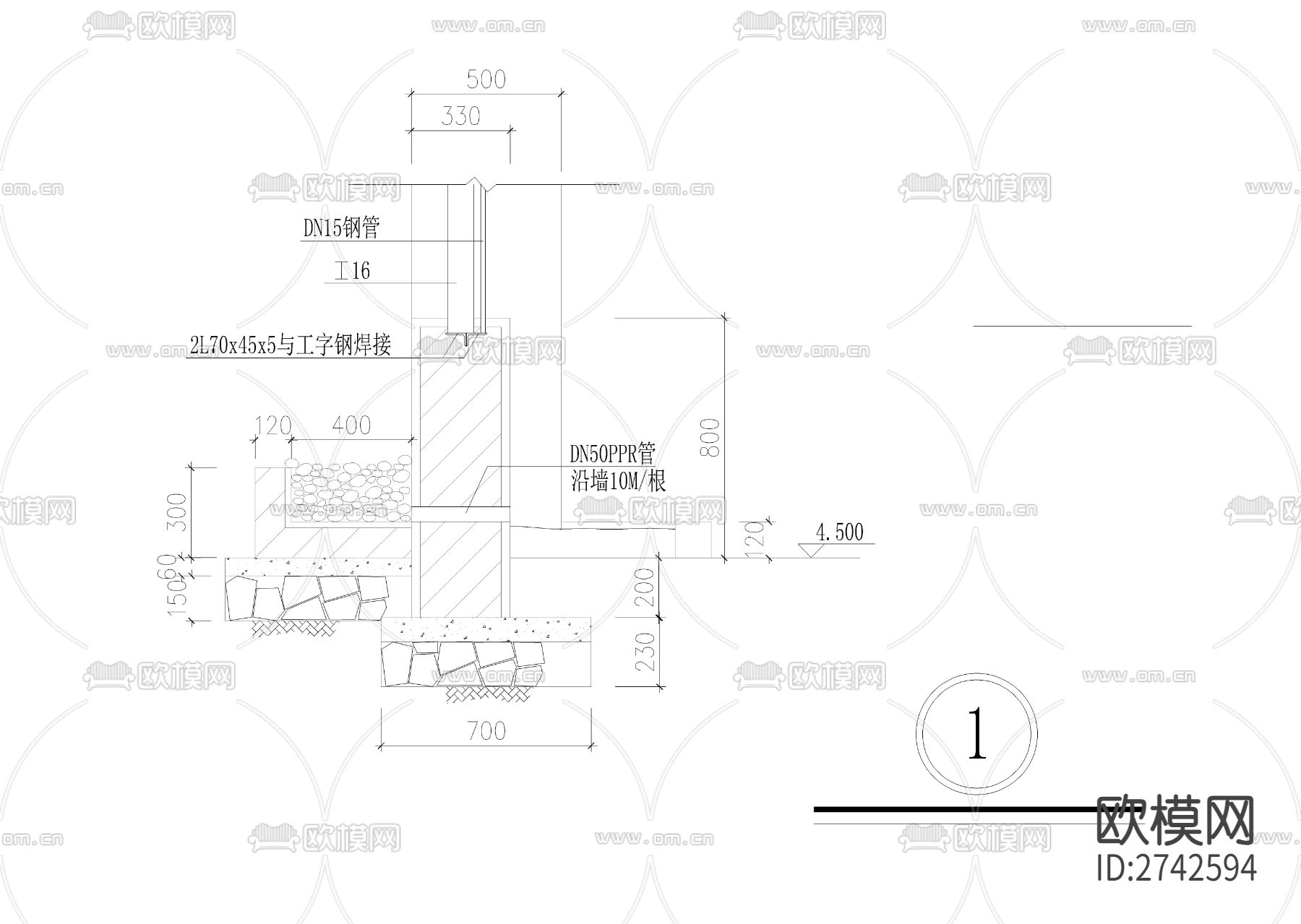三款围墙设计cad大样图下载（渲染图5）