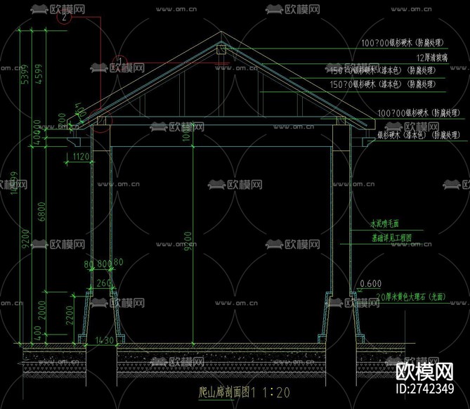 長(zhǎng)廊cad施工圖下載(渲染圖5)