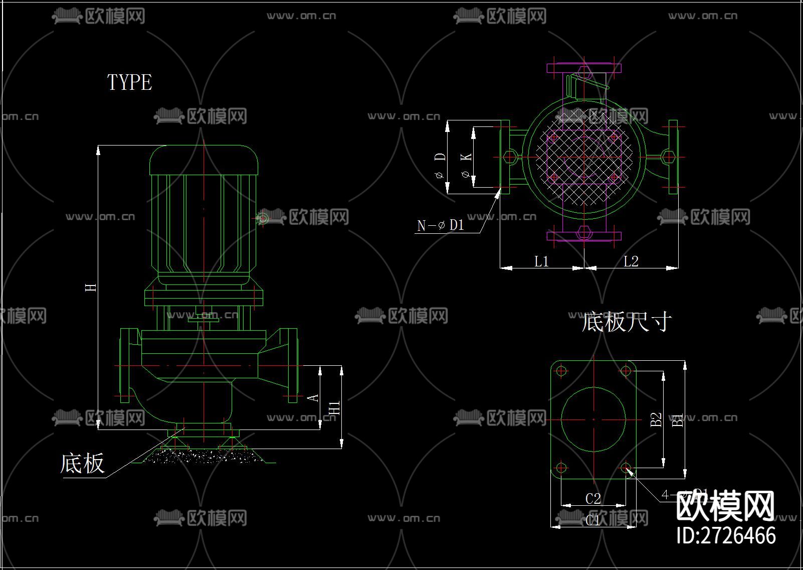 水泵cad大样图下载（渲染图8）