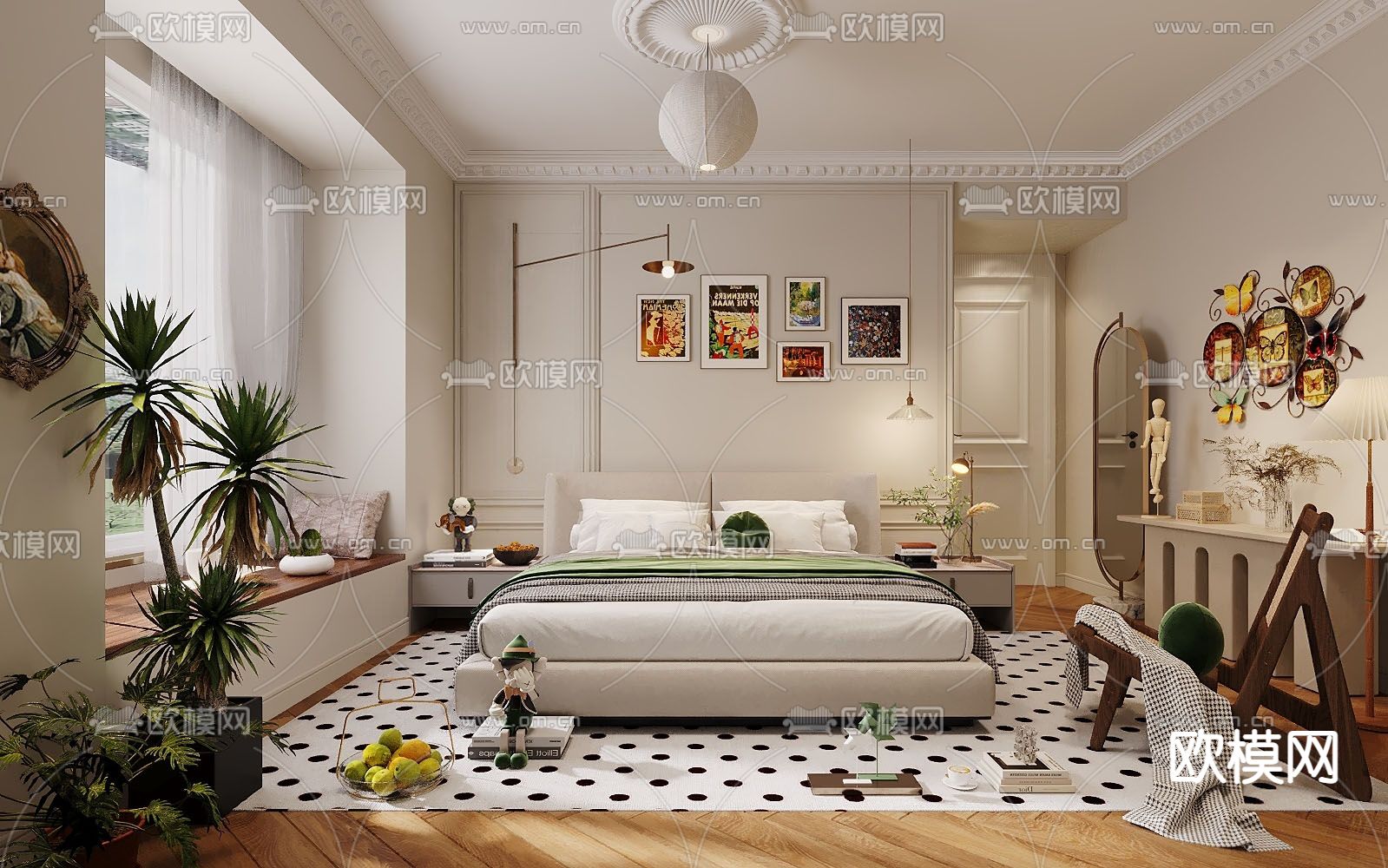 美式卧室 主卧3d模型下载