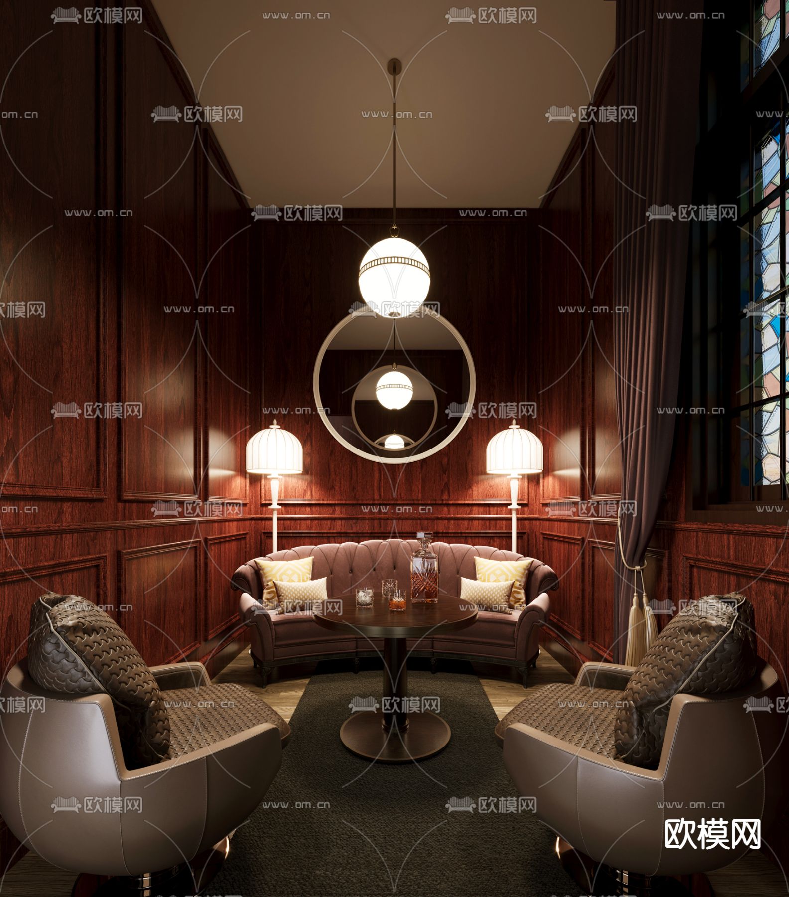 美式品酒室 红酒室su模型下载（渲染图1）