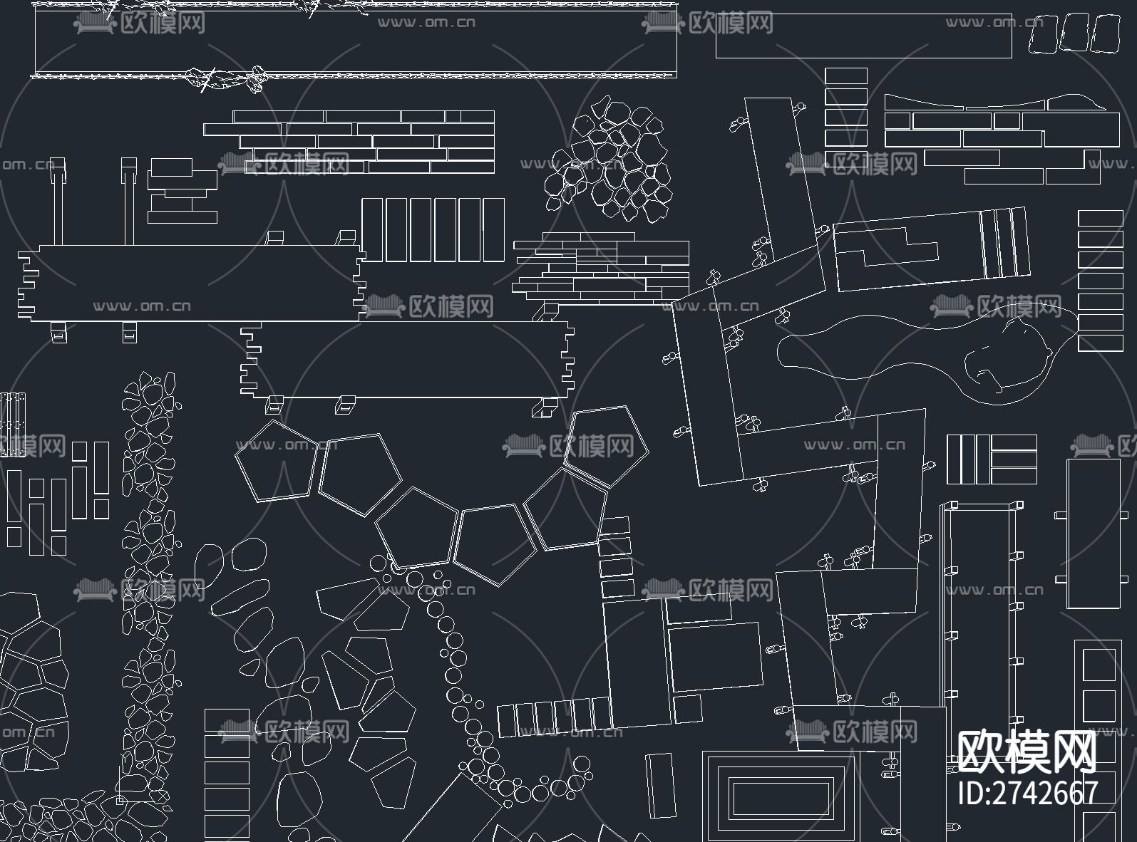 汀步小路 景观园路cad图库下载（渲染图2）