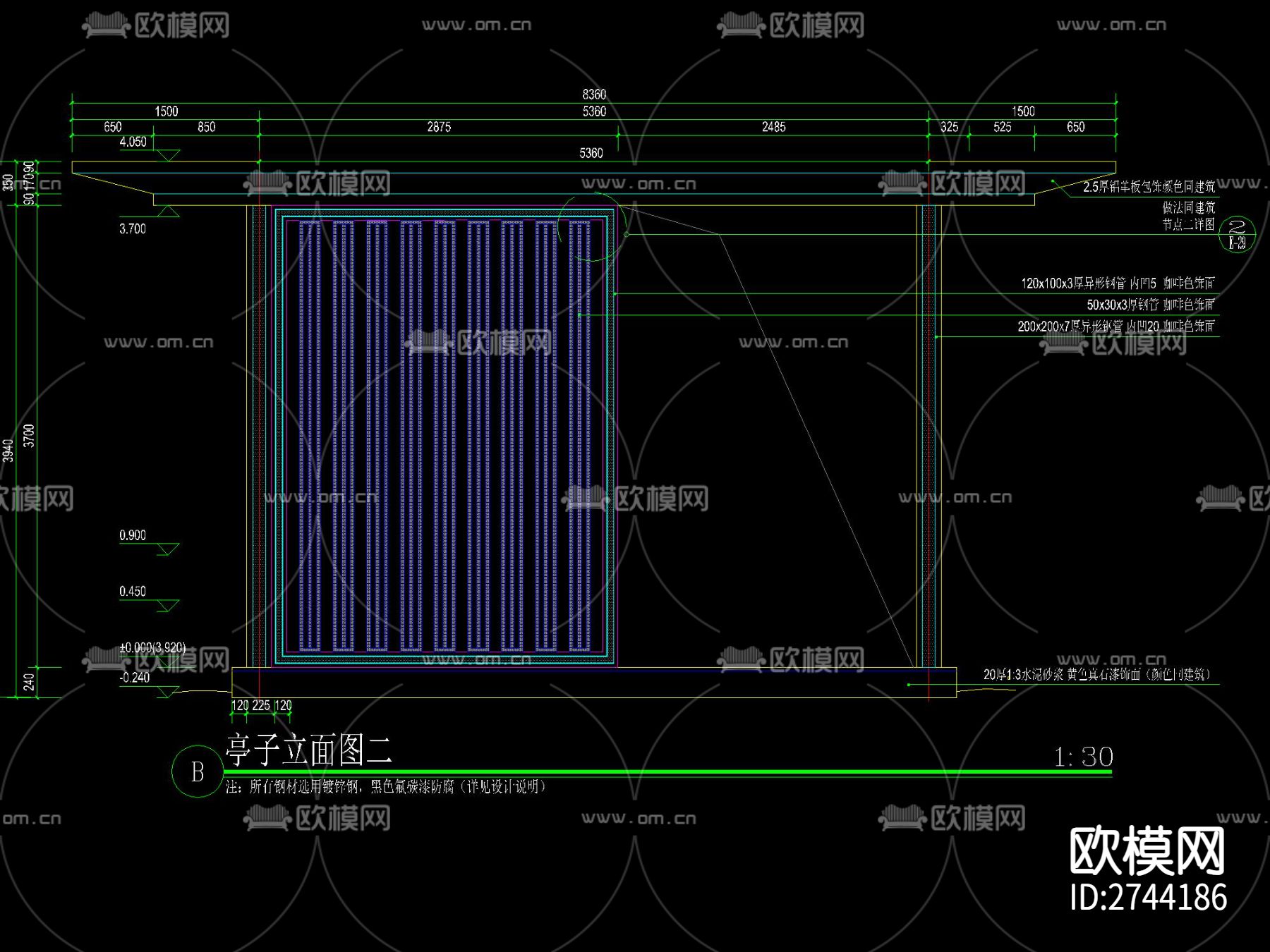 新中式廊架CAD施工图下载（渲染图1）