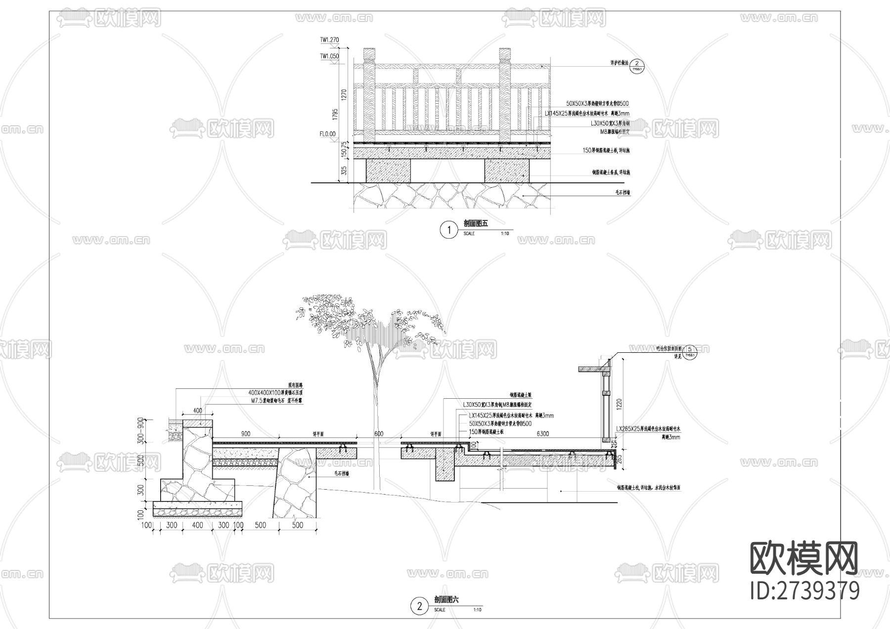 滨水栈道CAD施工图下载（渲染图4）