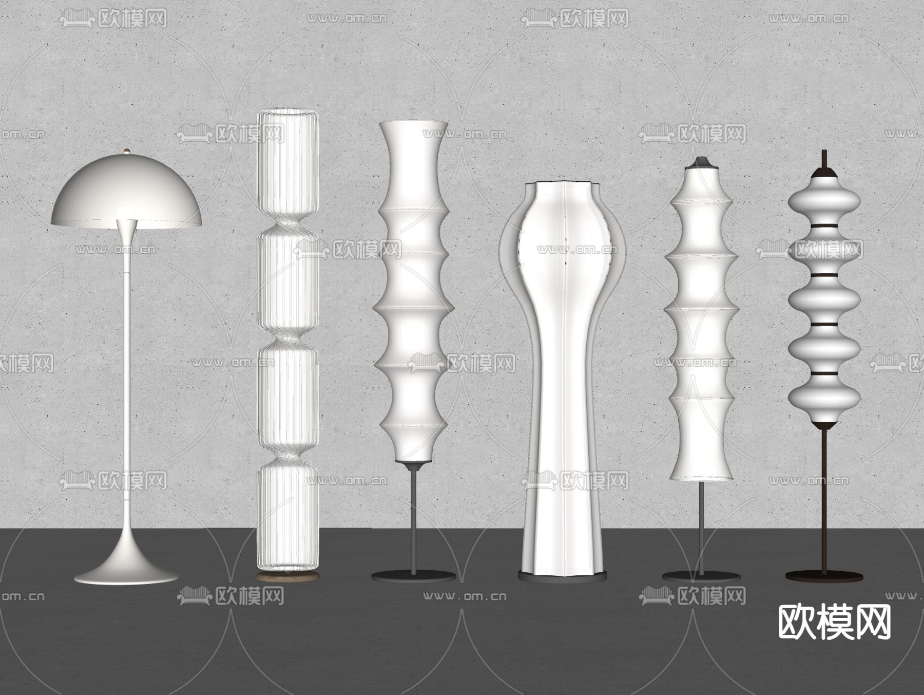 奶油风落地灯su模型下载（渲染图2）