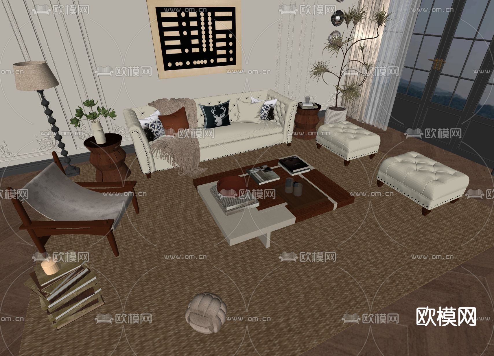法式组合沙发su模型下载（渲染图2）
