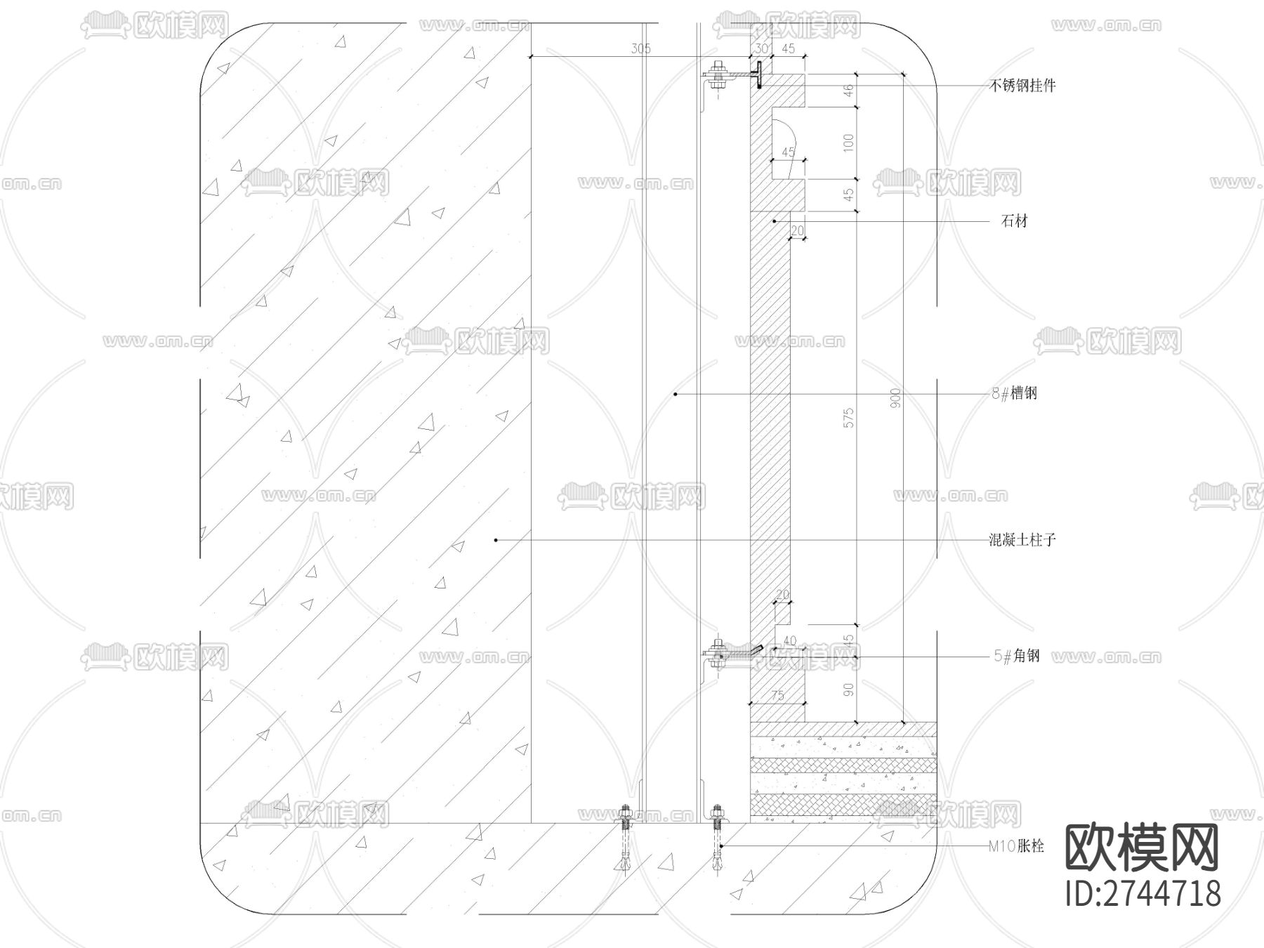 大理石石材踢脚线剖面节点大样图下载