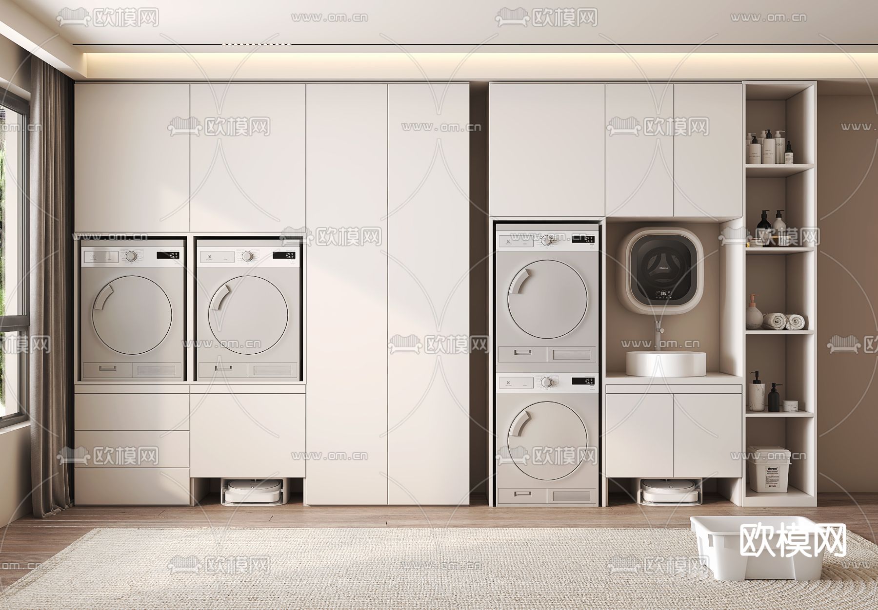 奶油风阳台柜 洗衣机柜3d模型下载