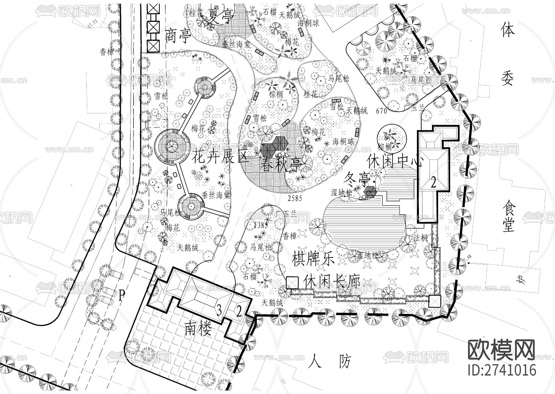 文化宫绿化cad平面图下载（渲染图4）