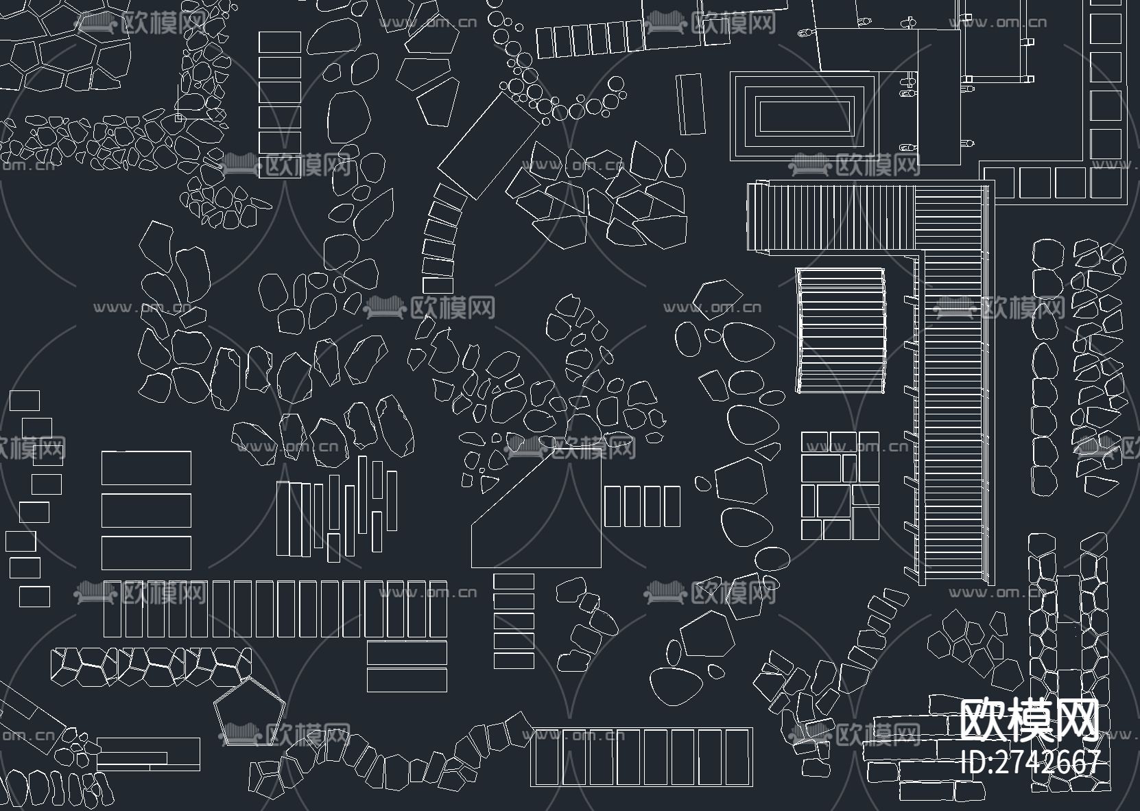 汀步小路 景观园路cad图库下载（渲染图6）