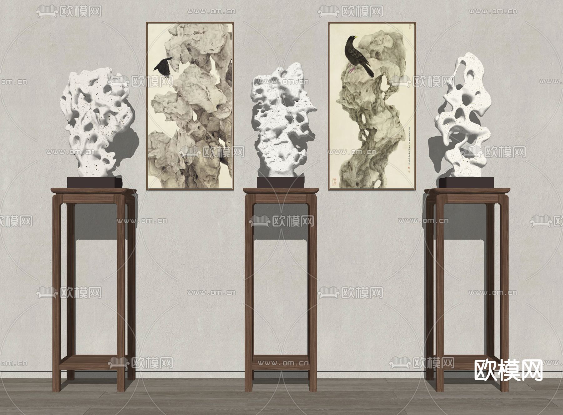 新中式太湖石 雕塑su模型下载（渲染图2）