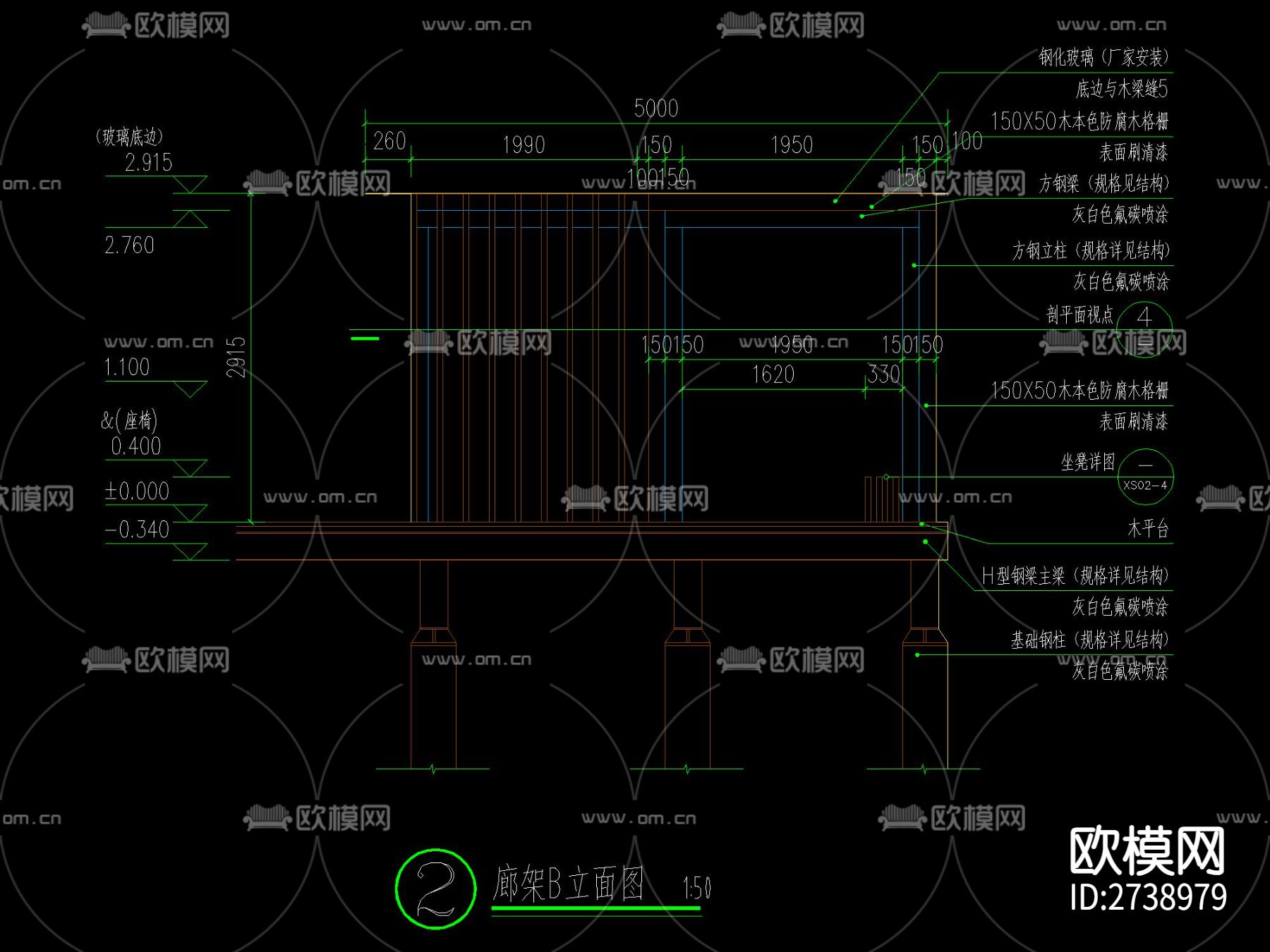 现代空中栈道及五种栈道廊架合集cad图库下载（渲染图9）