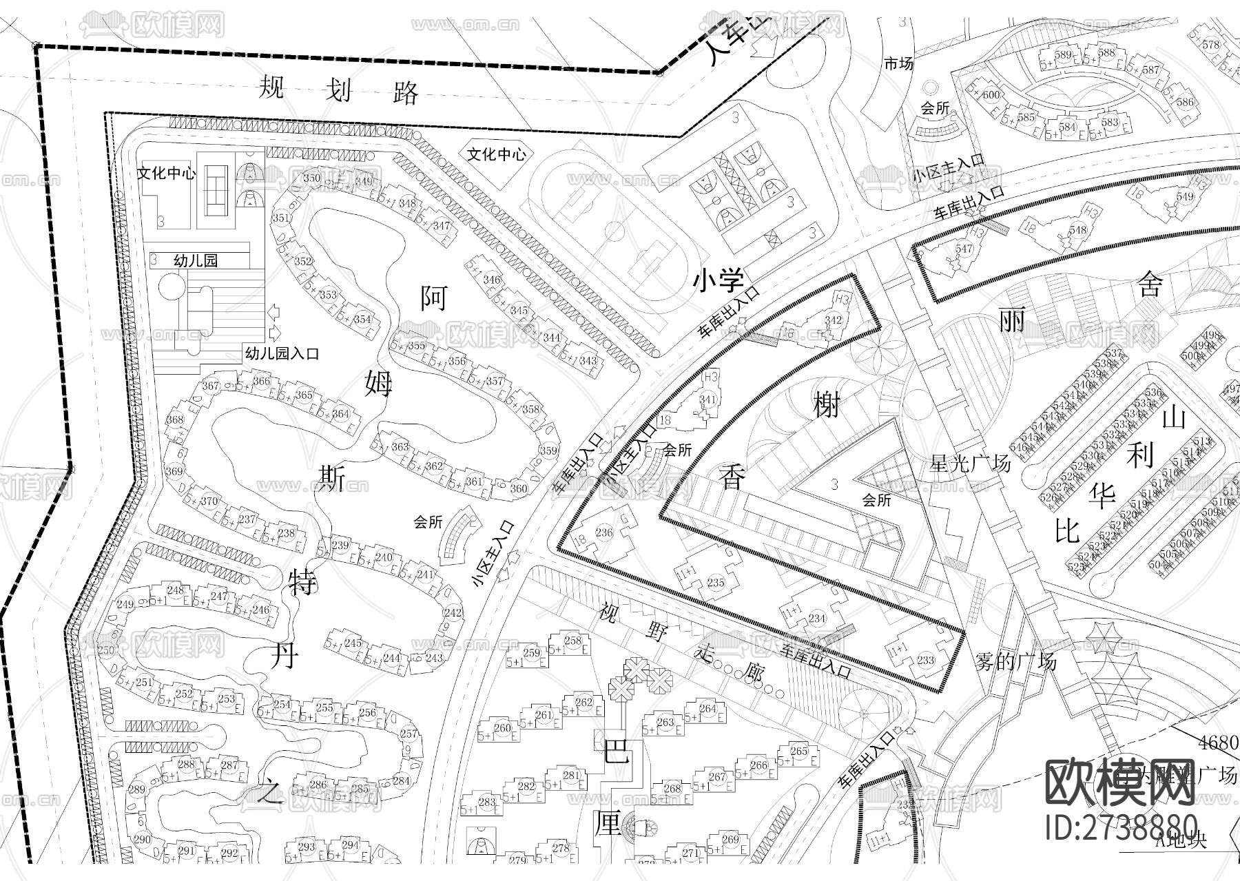大型综合性小区总cad平面图下载（渲染图4）