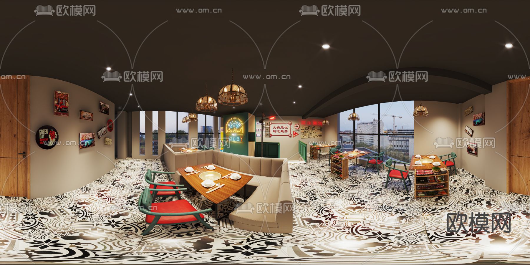 现代火锅店免费3d模型下载（渲染图4）