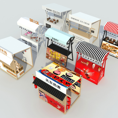  网红小吃摊 市集摊位su模型 