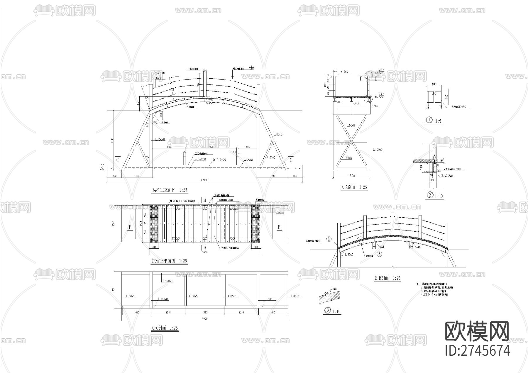 溪上钢架桥cad施工图下载（渲染图5）