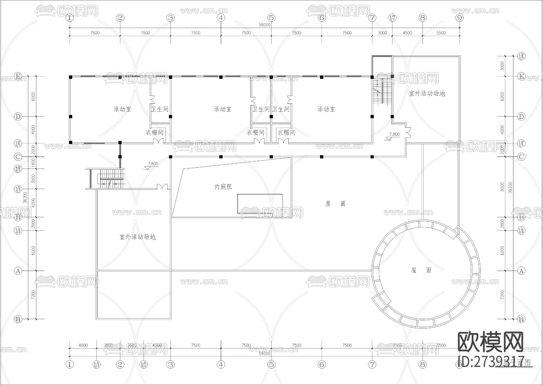 三层幼儿园建筑CAD施工图下载（渲染图5）