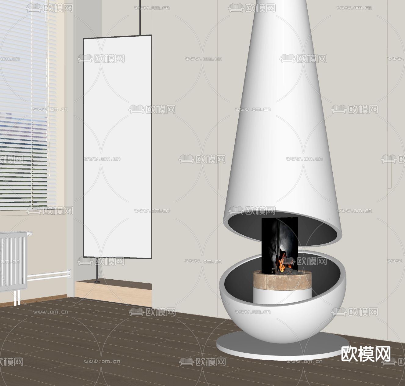 现代壁炉 火炉su模型下载（渲染图2）