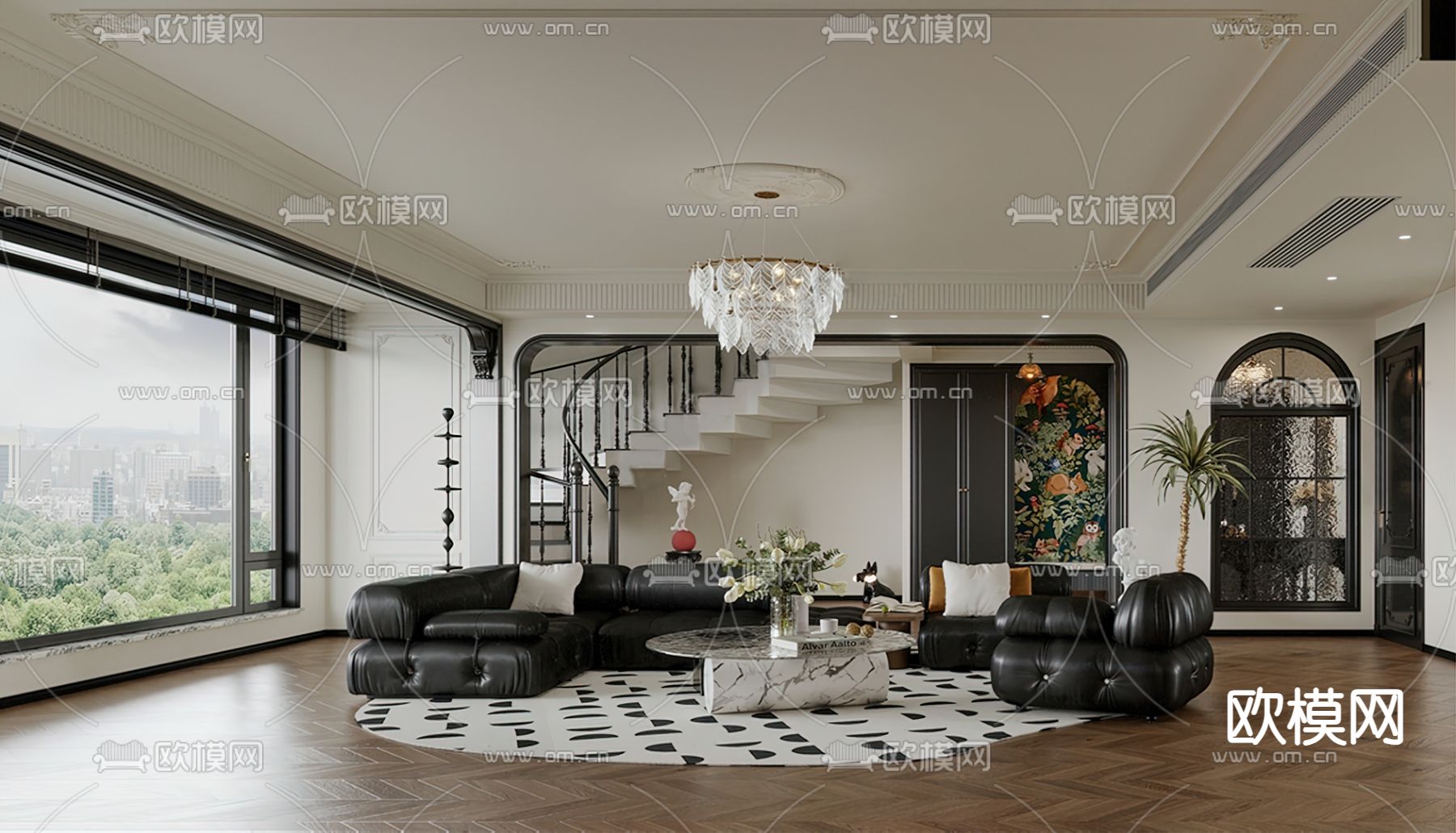 法式客厅su模型下载（渲染图1）