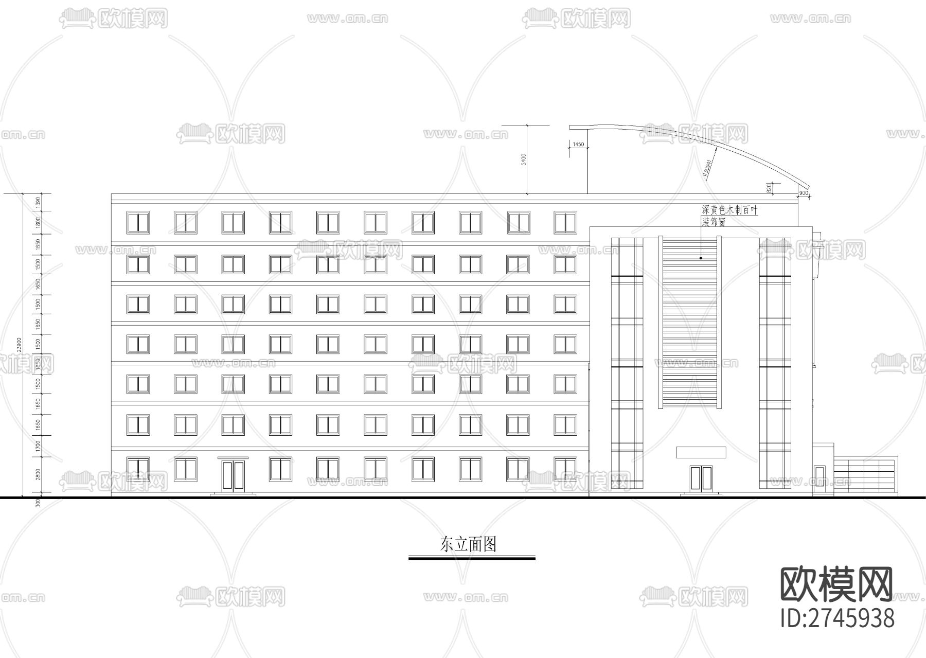 六层现代风格办公楼建筑图cad施工图下载（渲染图10）