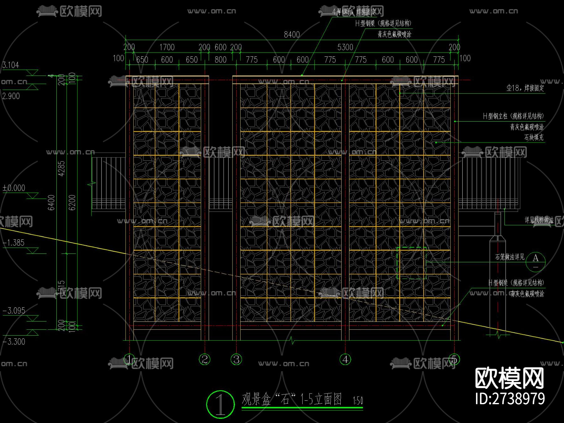 现代空中栈道及五种栈道廊架合集cad图库下载（渲染图5）