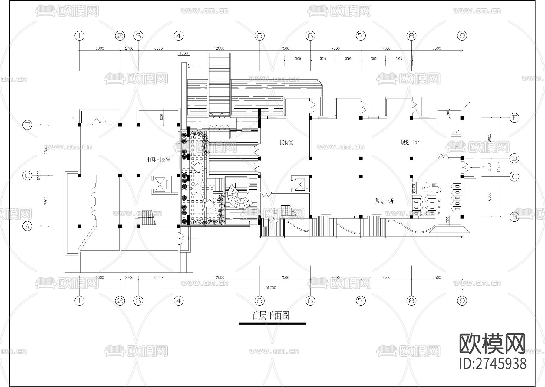 六层现代风格办公楼建筑图cad施工图下载（渲染图1）