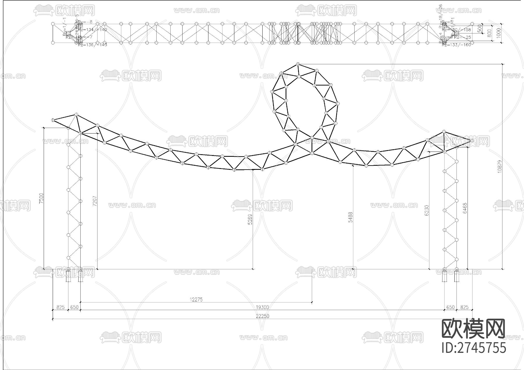 不规则网钢架cad施工图下载（渲染图6）