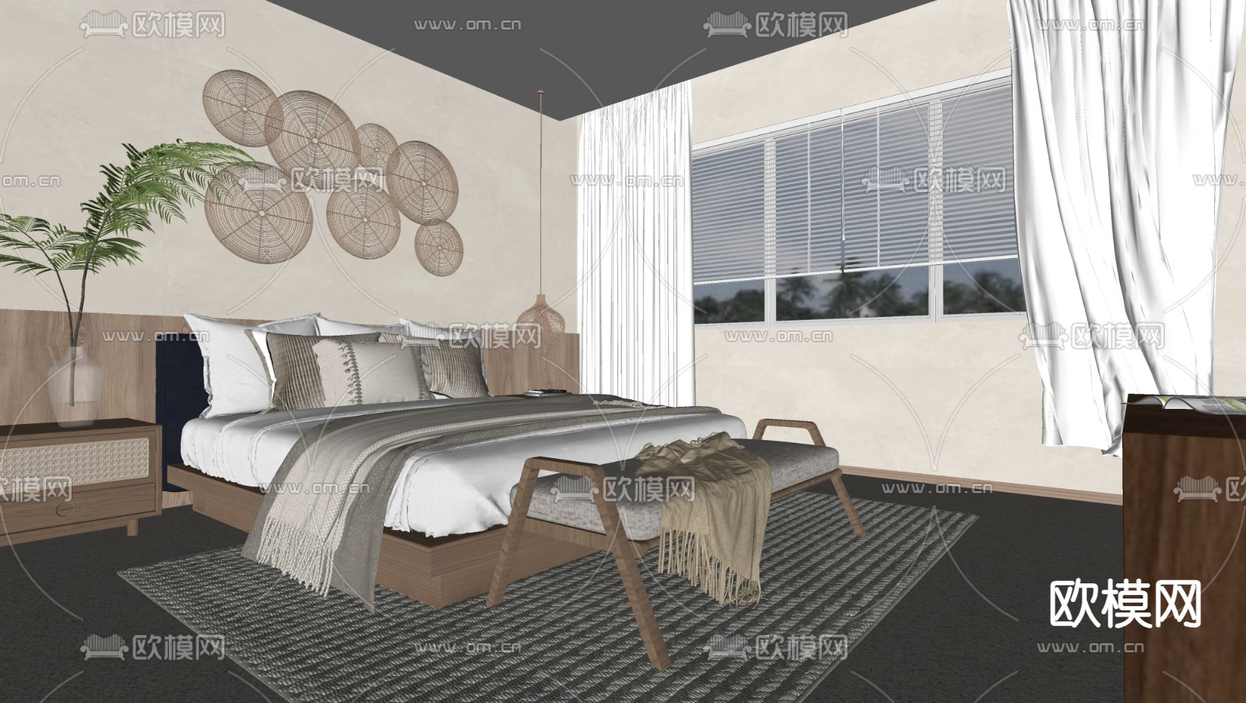 侘寂风酒店客房su模型下载（渲染图2）