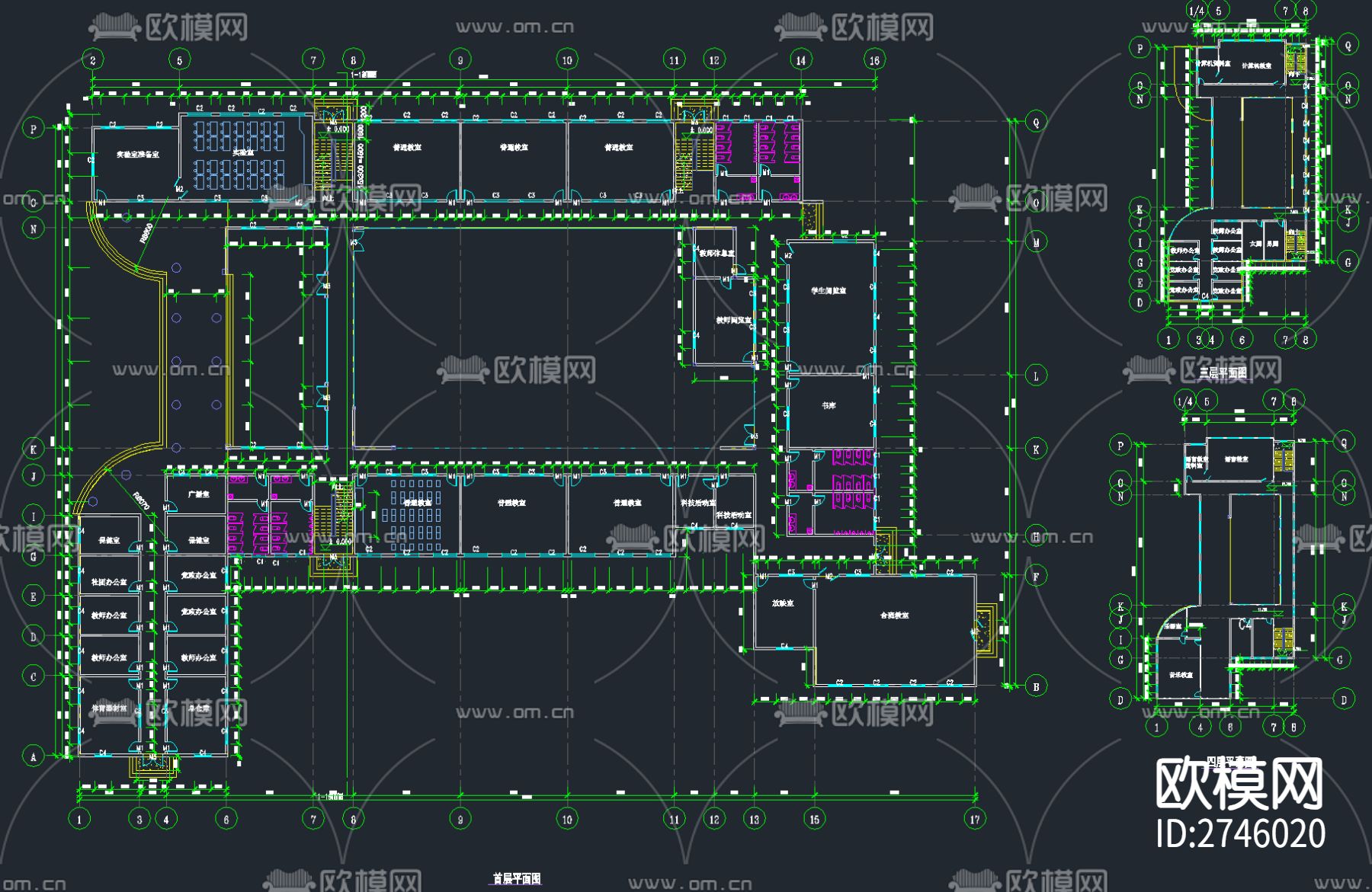 55套教学楼建筑方案cad施工图下载（渲染图8）