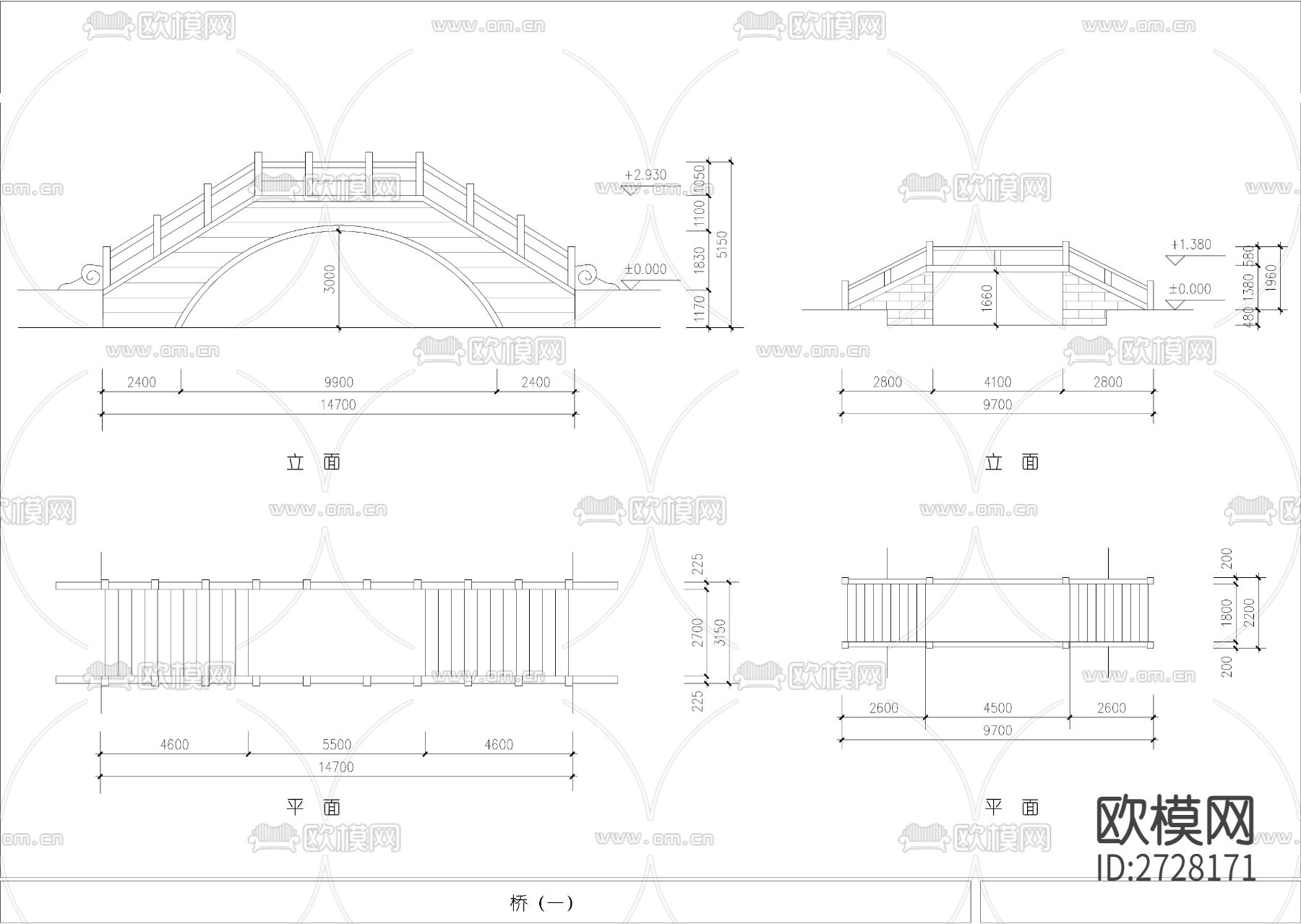 三款景观桥平立面图下载（渲染图1）