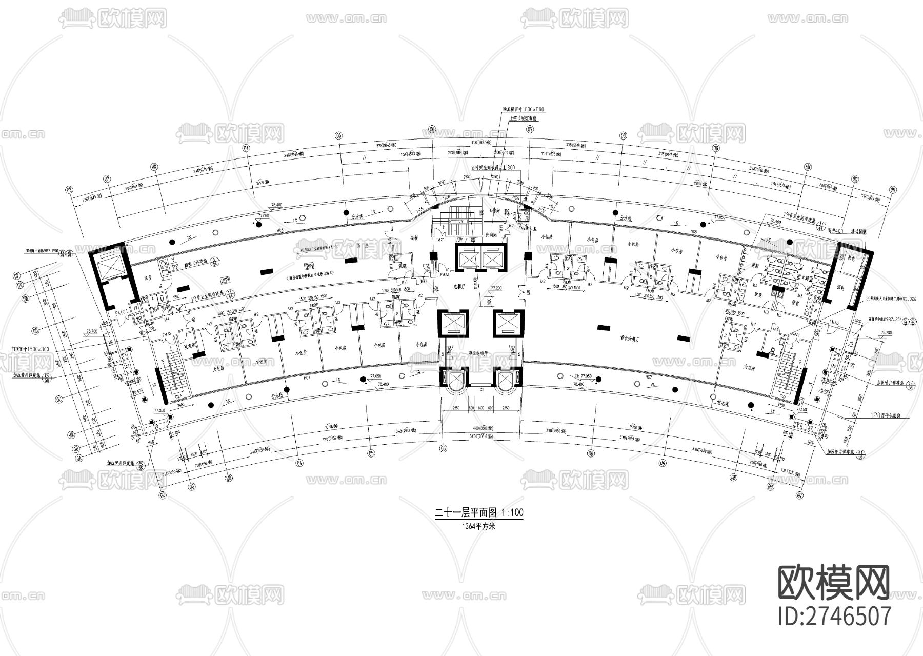 现代流行宾馆设计cad平面图下载（渲染图6）