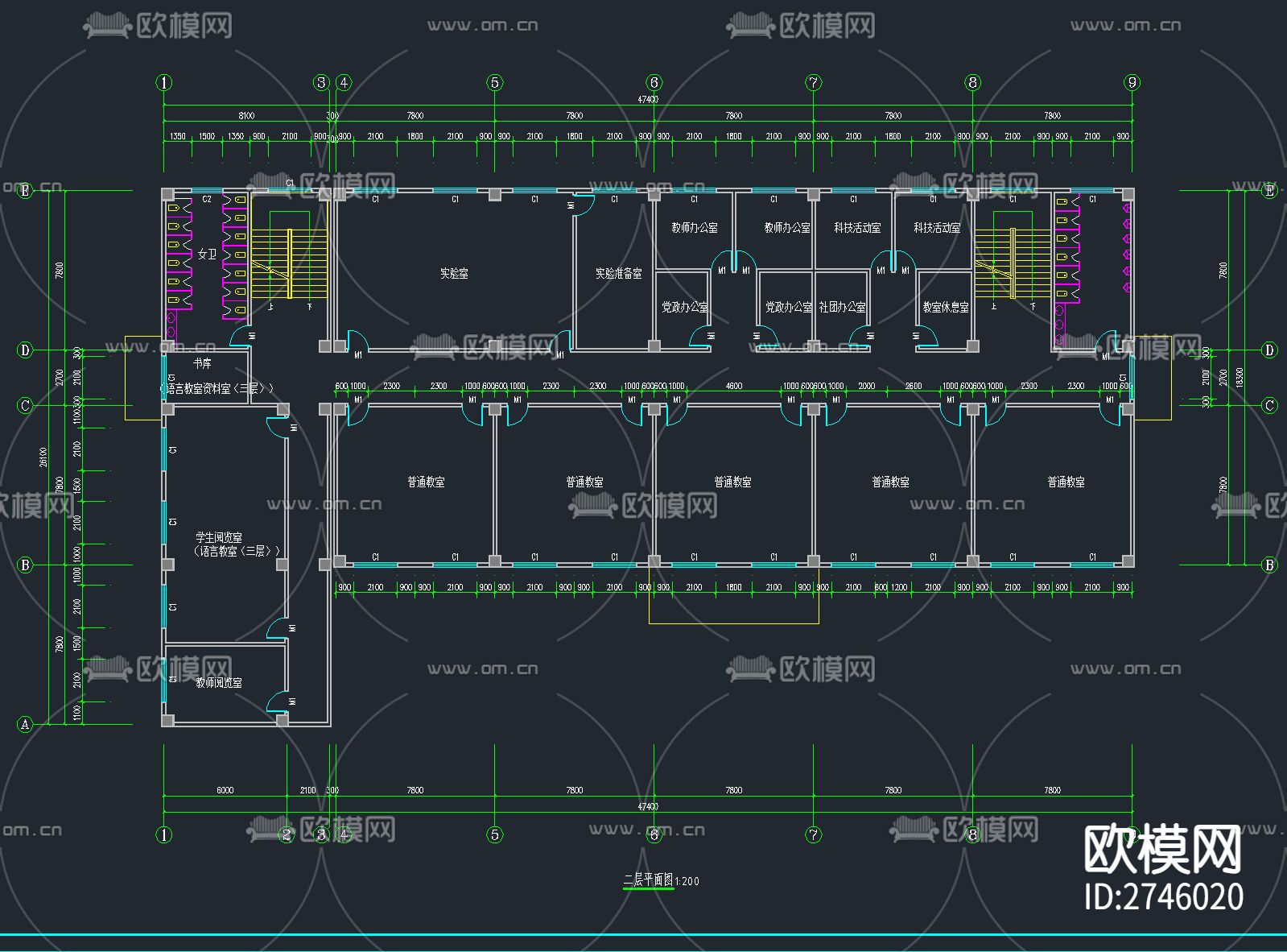 55套教学楼建筑方案cad施工图下载（渲染图3）