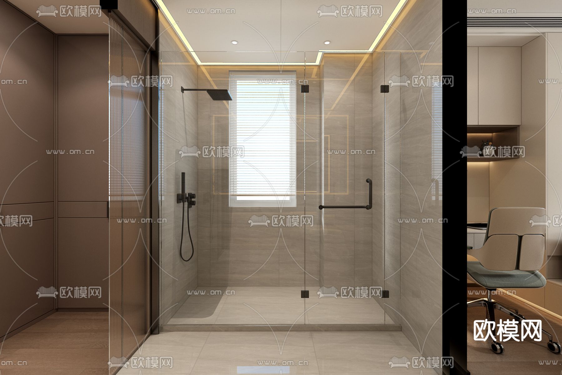 现代卫生间免费3d模型下载（渲染图2）