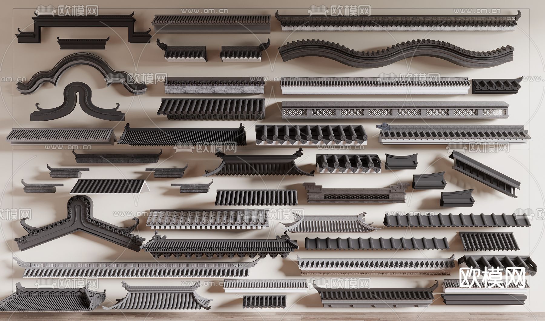 中式屋檐 飞檐 屋脊 檐线3d模型下载