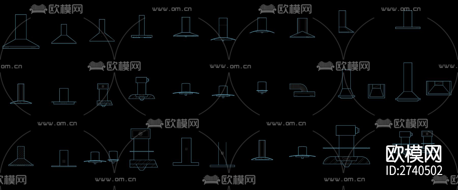 抽油机厨房抽油烟机cad图库下载（渲染图1）