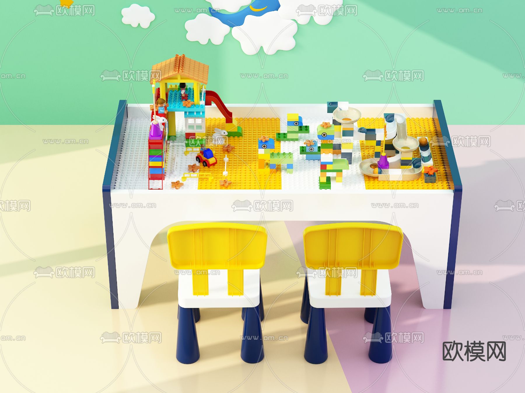 儿童桌椅 积木桌3d模型下载