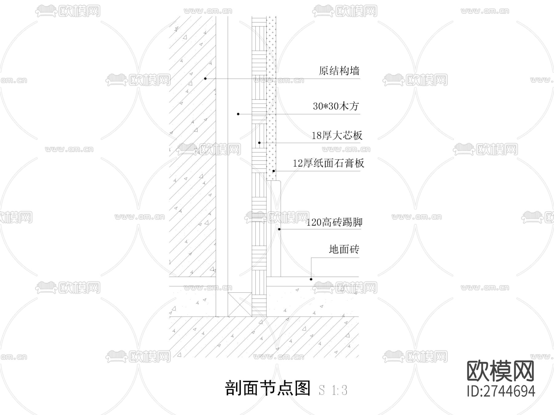木踢脚线节点大样图下载