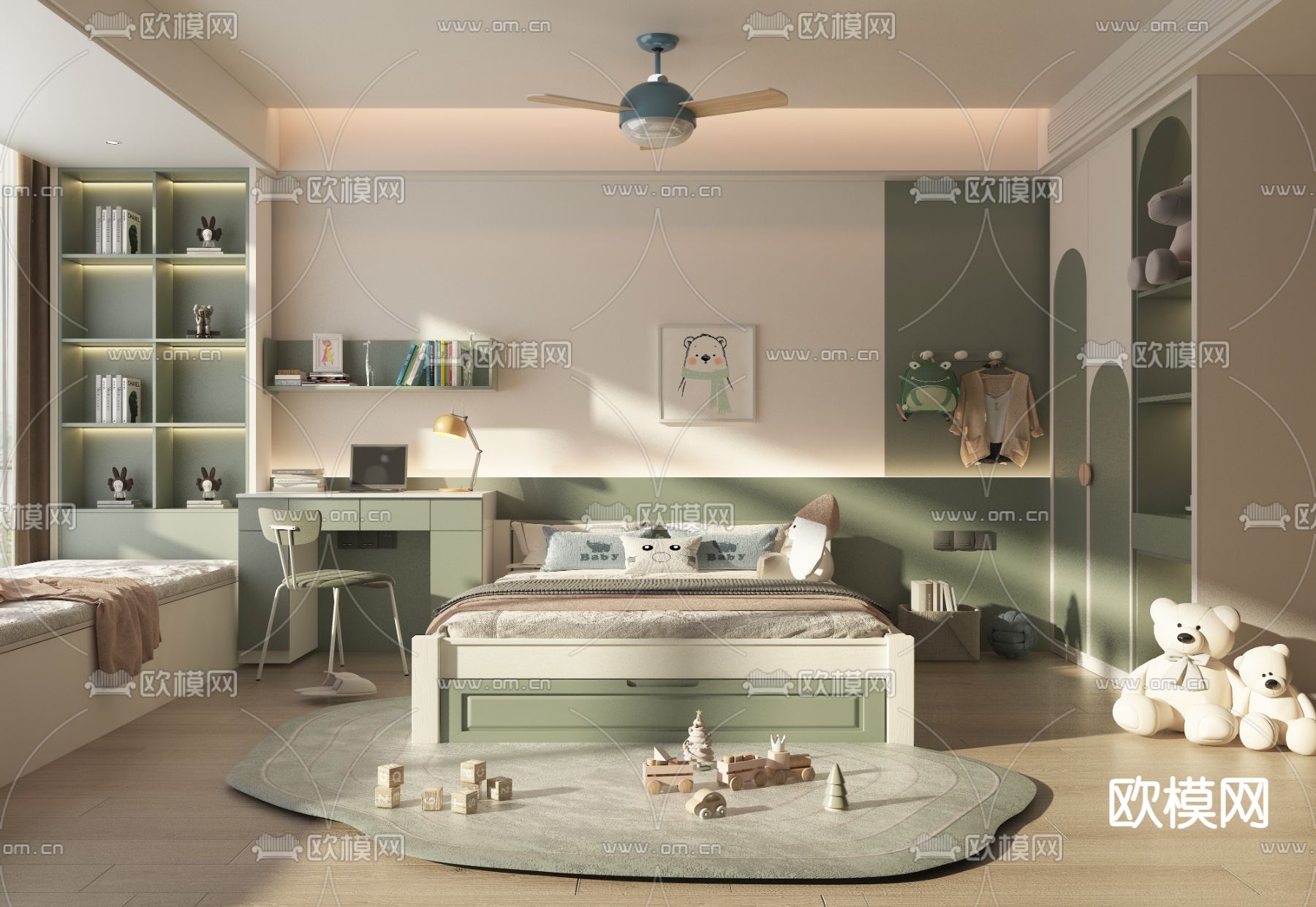 奶油风儿童房 小孩房 男孩房3d模型下载