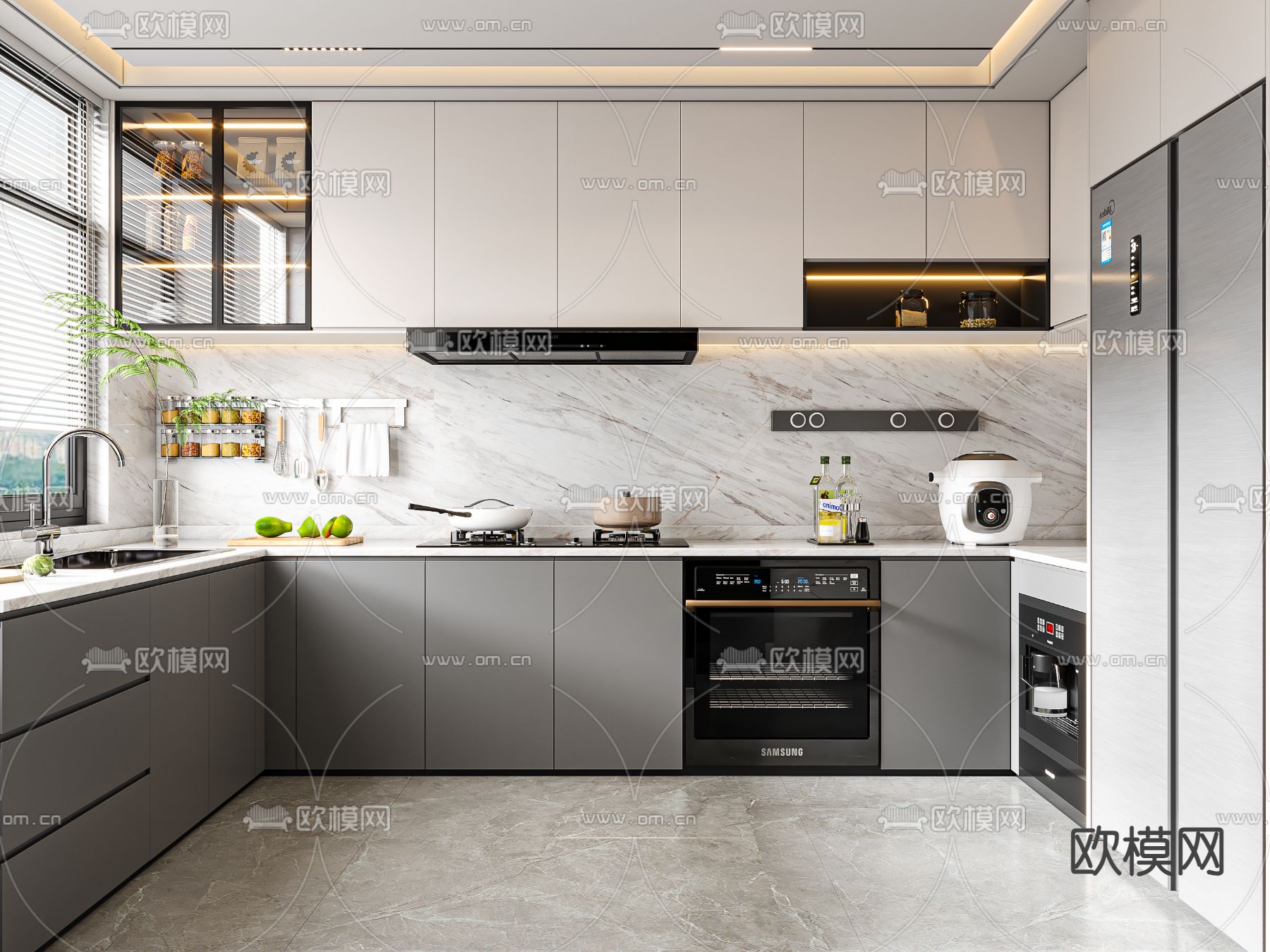 现代厨房 橱柜3d模型下载