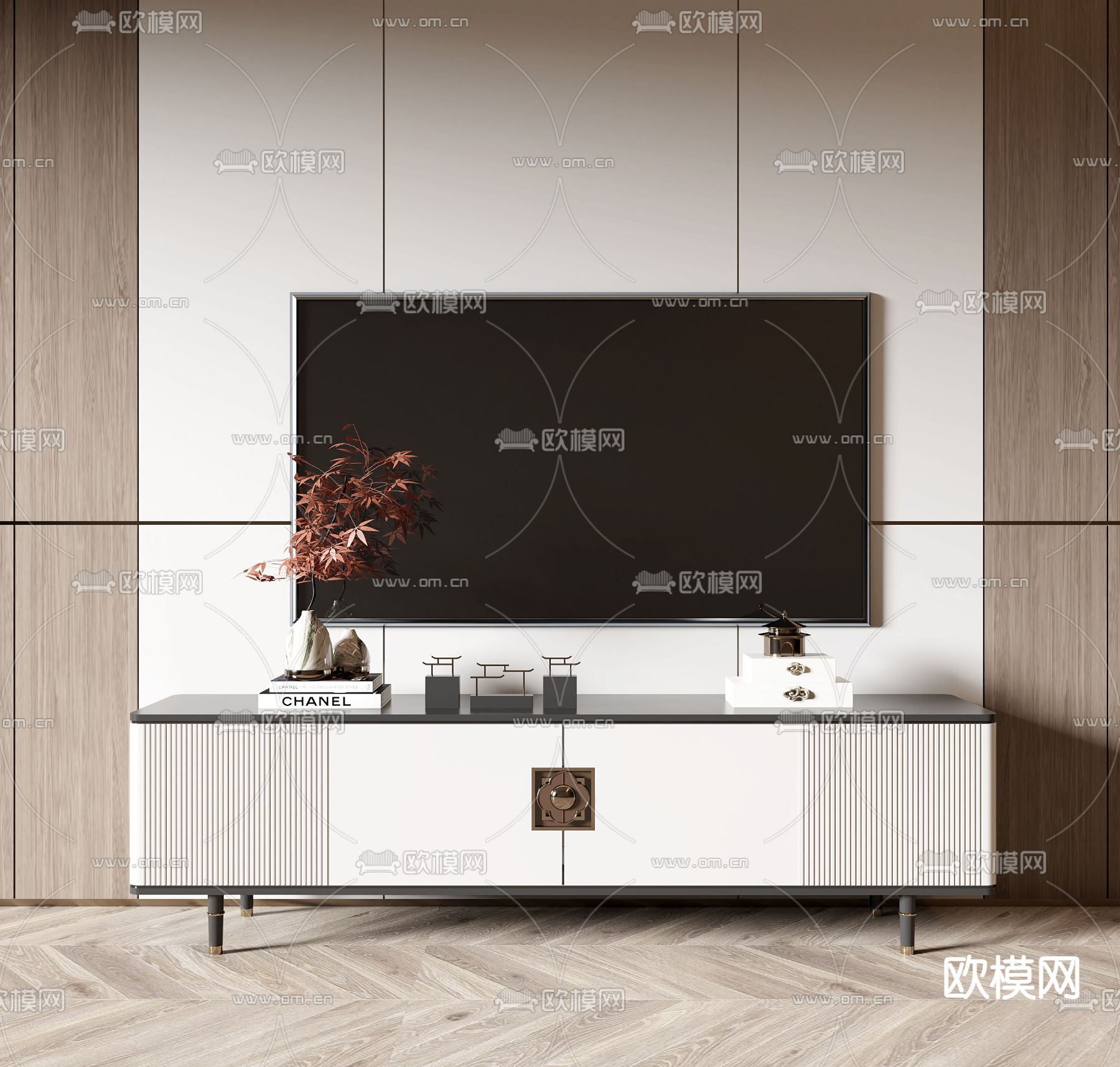 新中式电视柜3d模型下载