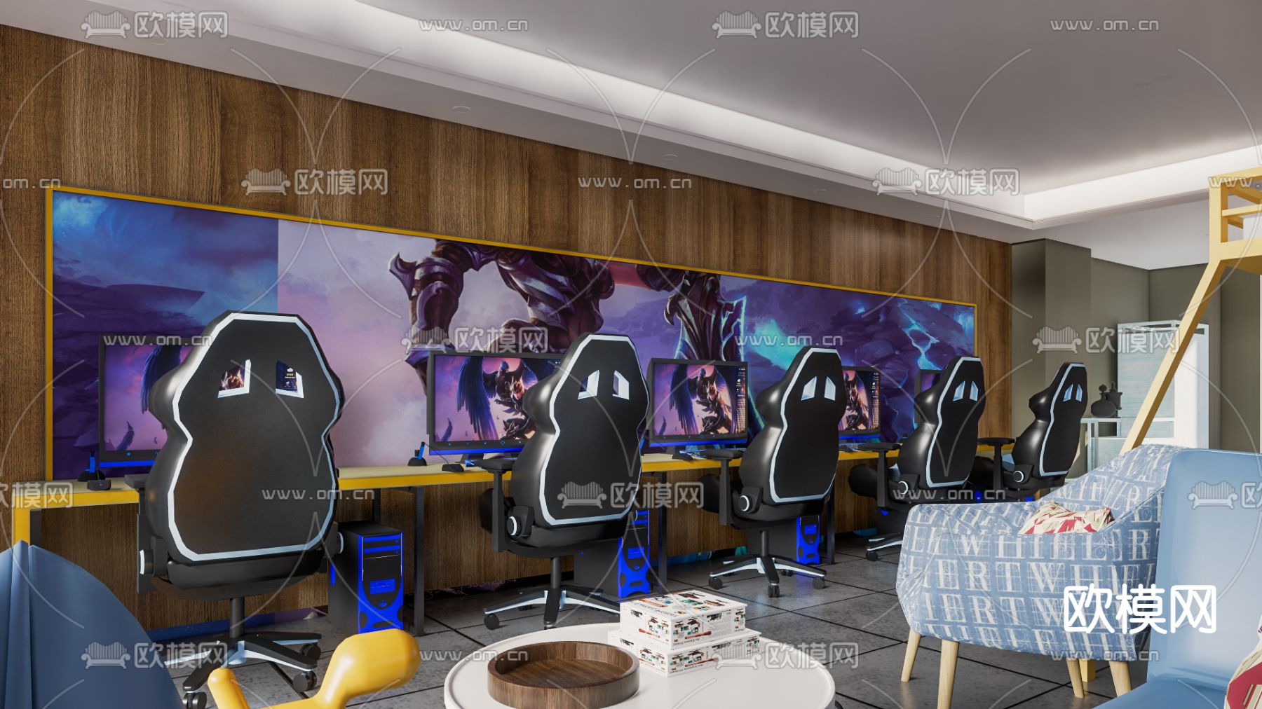 工业风电竞酒店su模型下载（渲染图2）