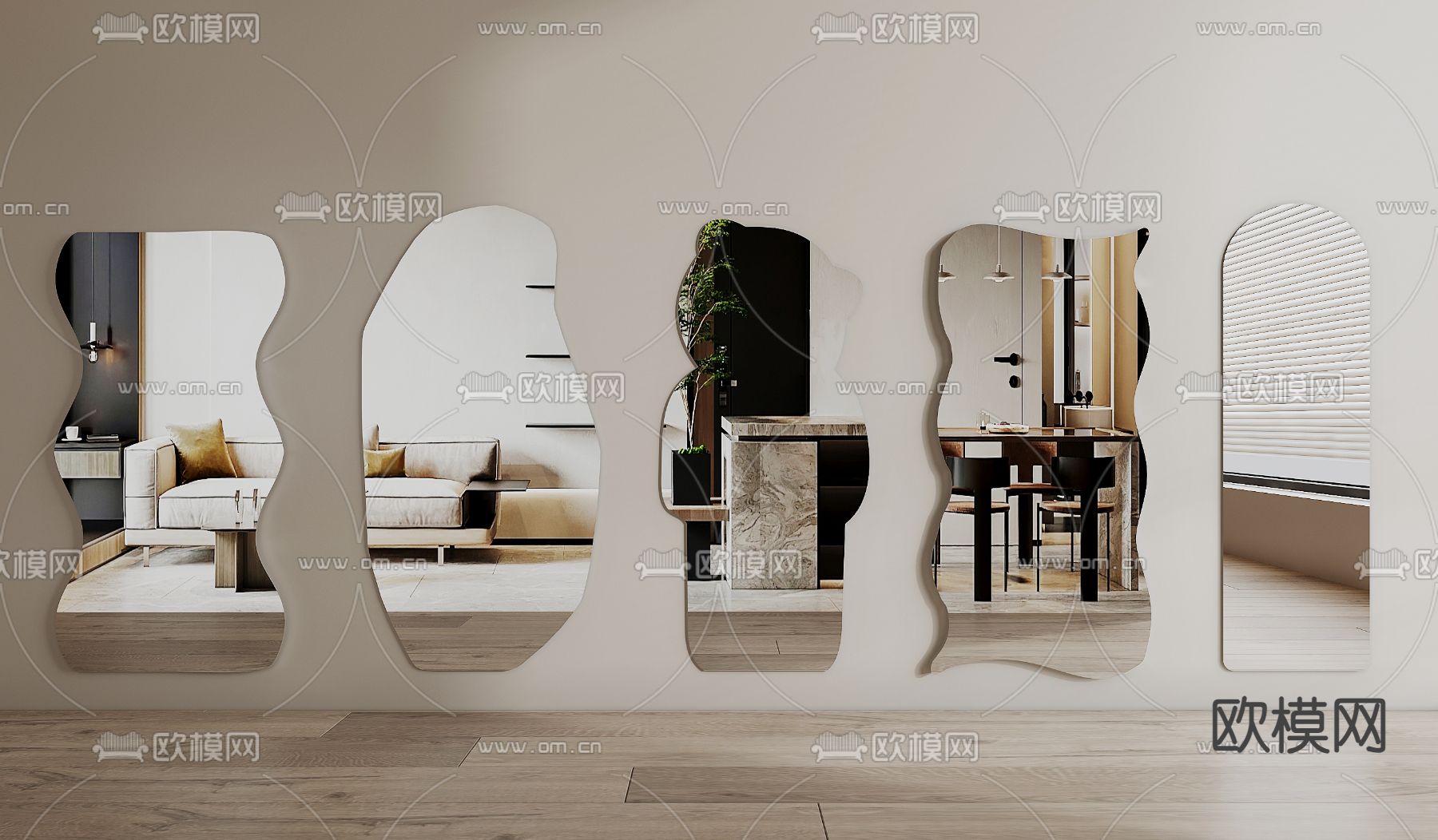 现代镜子su模型下载（渲染图1）