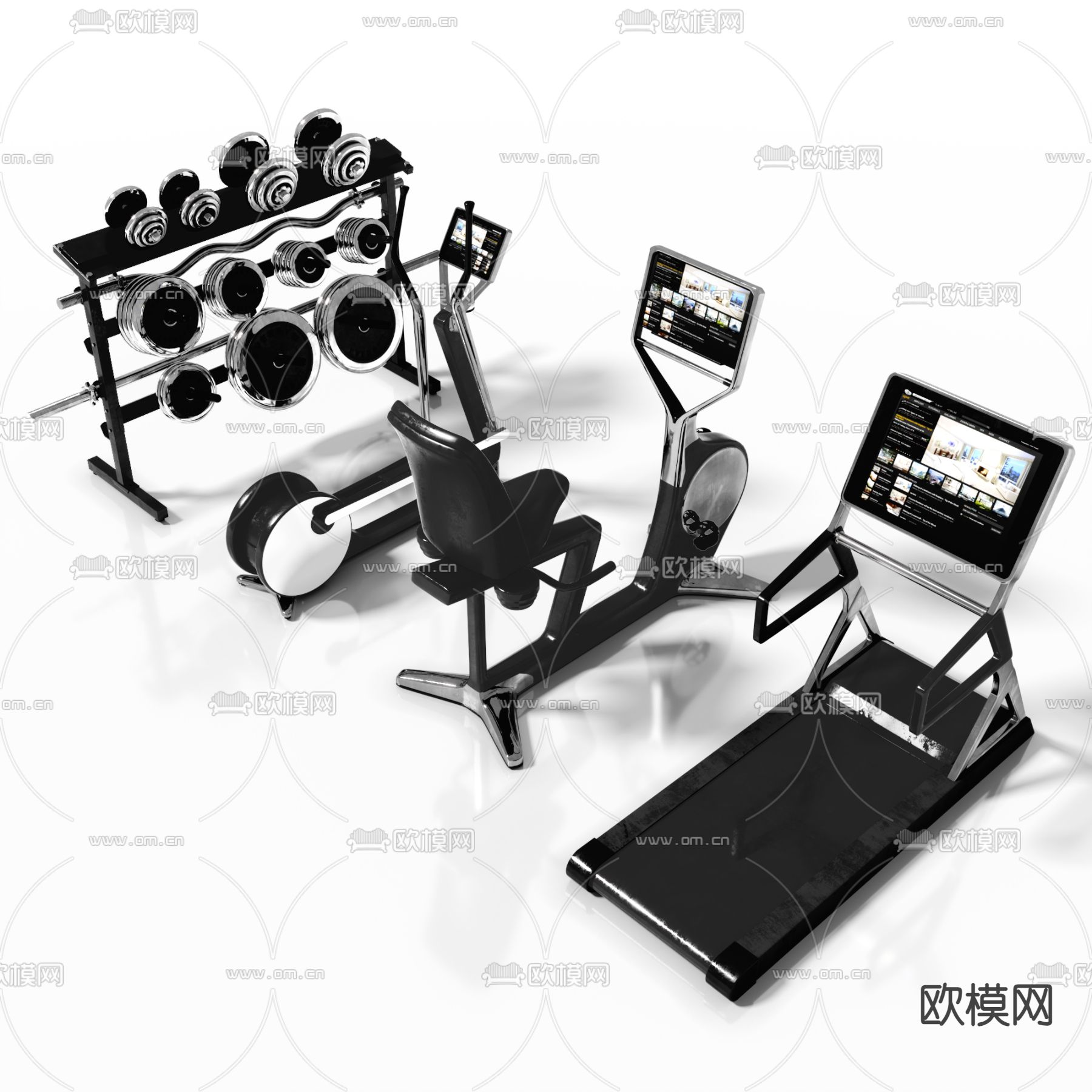 健身器械 跑步机su模型下载（渲染图1）
