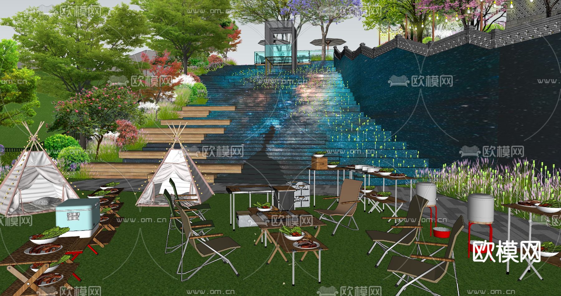 露营场地  网红阶梯su模型下载（渲染图1）