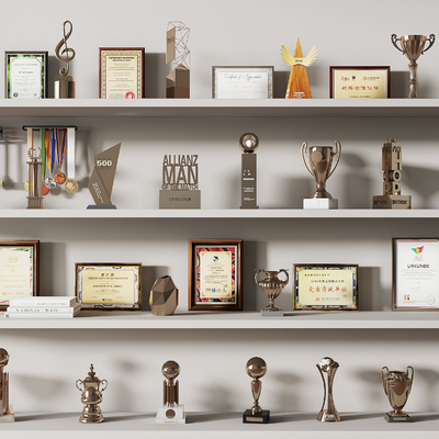  现代奖杯 奖牌 奖状su模型 